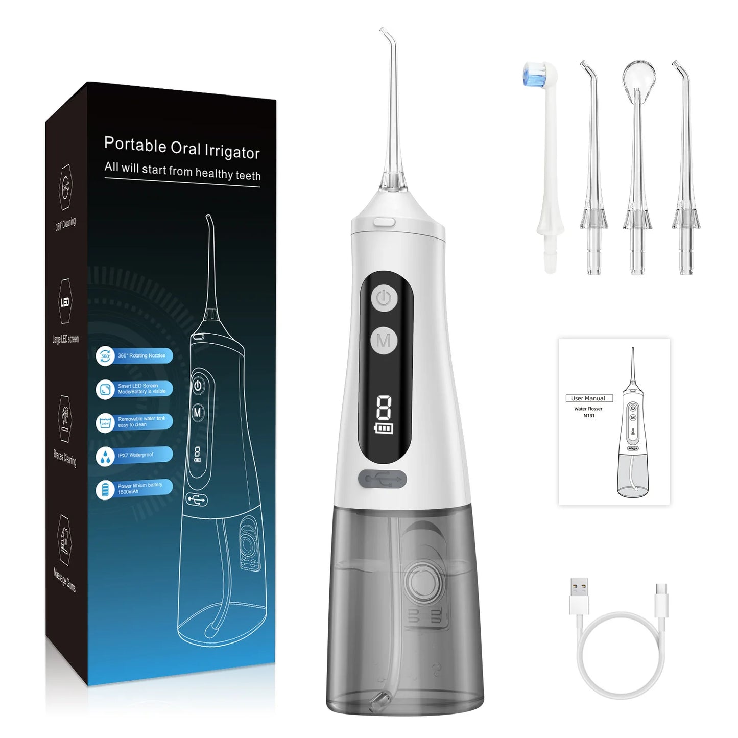 Electric Oral Irrigator Dental Water Flosser for Teeth Rechargeable 9 Modes Portable Dental Water Jet Floss Teeth Cleaner 4 Tip