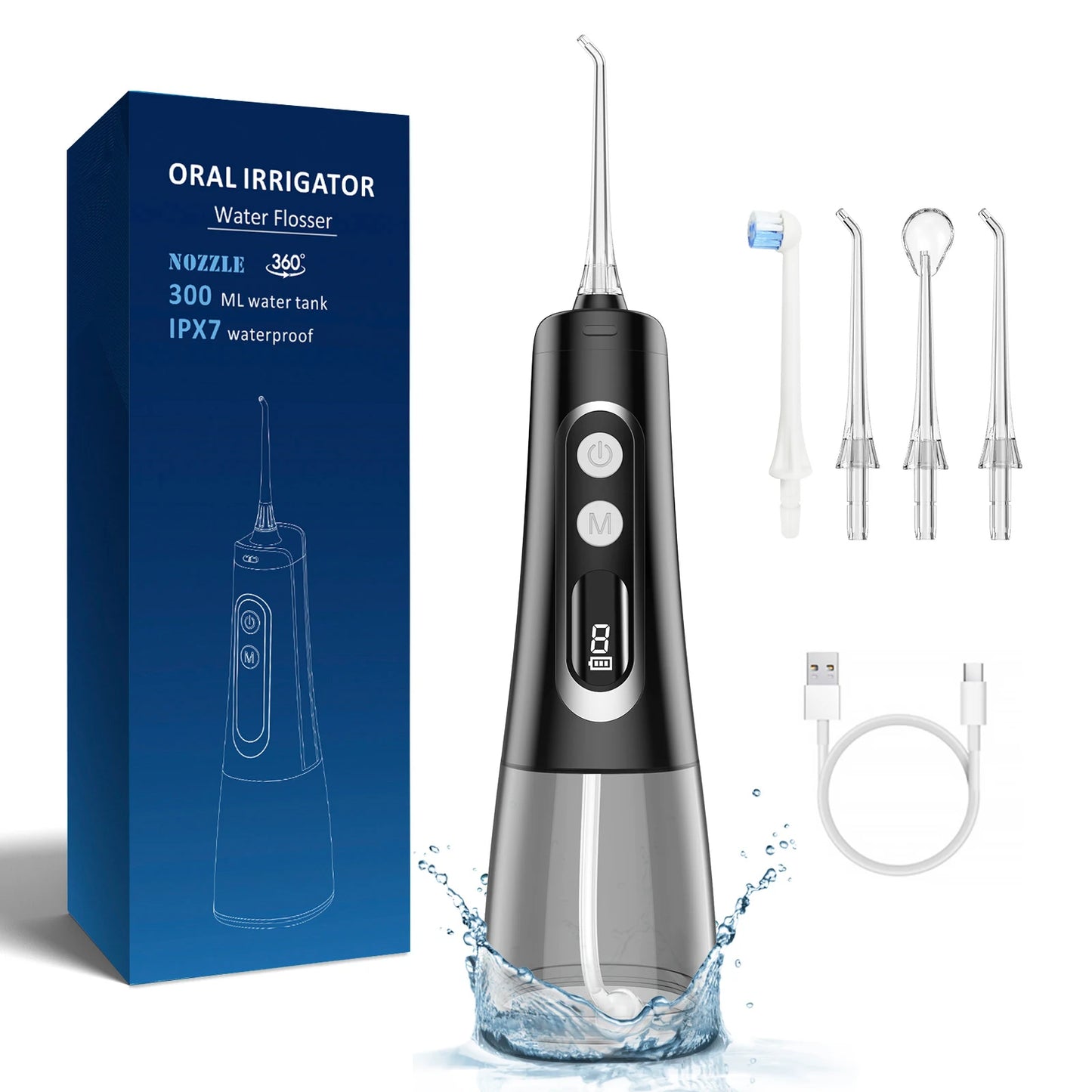 Electric Oral Irrigator Dental Water Flosser for Teeth Rechargeable 9 Modes Portable Dental Water Jet Floss Teeth Cleaner 4 Tip