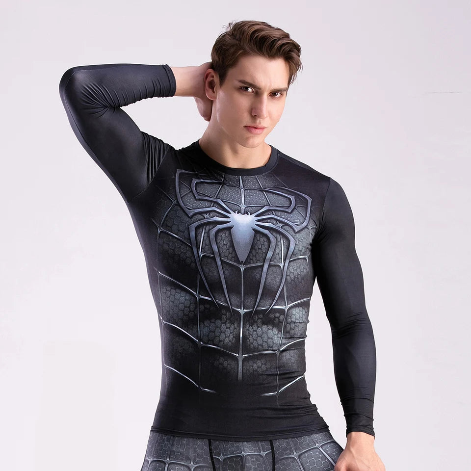 Rashguard Super T-Shirt Men's Long Sleeve Compression Tight Fitness Gym Sports Digital Printing Running Tracksuit Hero Jerseys