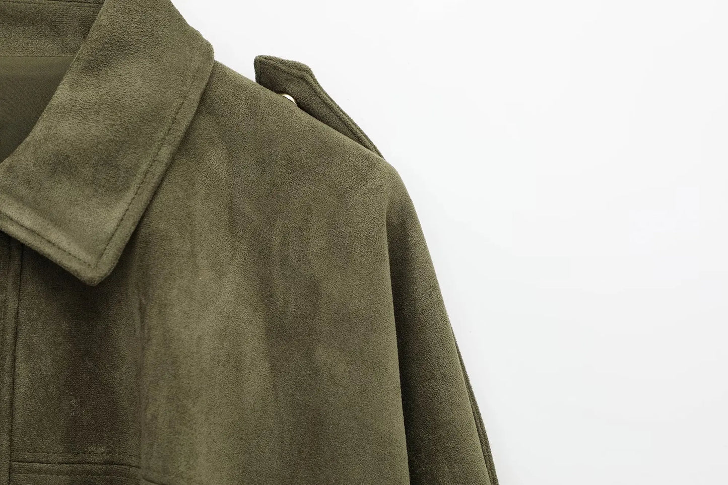 TRAFZA Women Brown Green Suede Jacket Loose Casual Bomber Coat Lapel Zipper Long Sleeve Jackets Vintage Lady Motorcycle Outwears