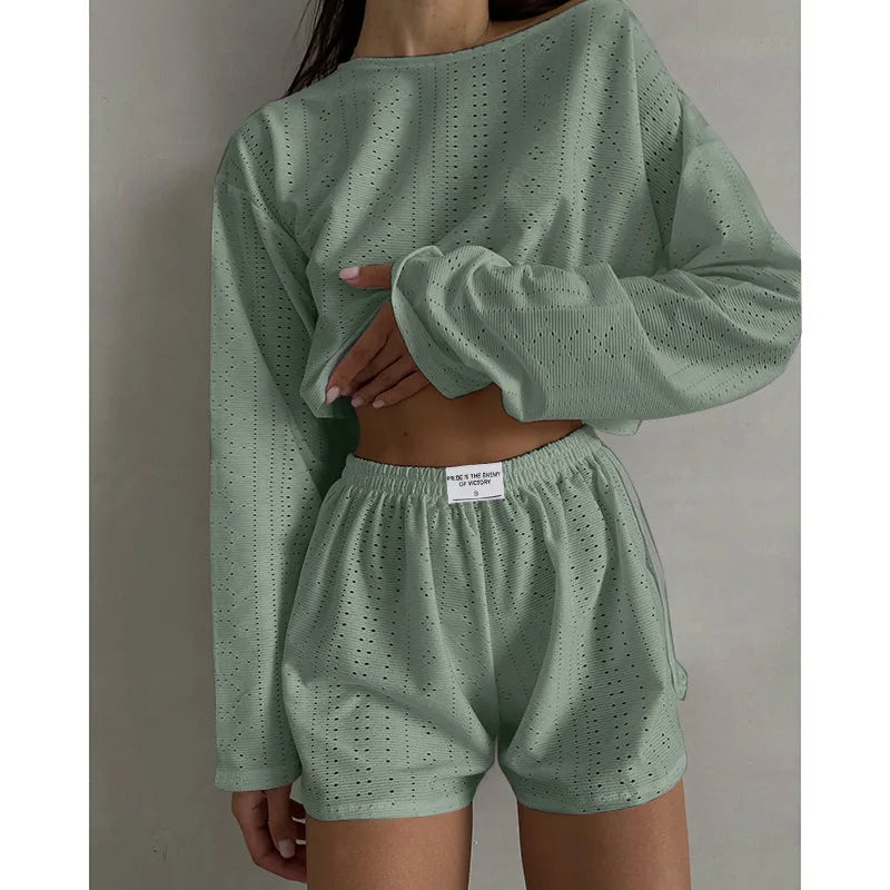 Women Fashion Slim Pajamas Set Two-Piece Suits Sleepwear Loungewear Solid Pajama Ladies Pijama Homewear Soft Leisure Nightwear