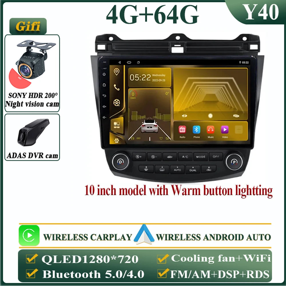 Android 14 Head Unit For Honda Accord 7 2003-2007 Multimedia Player GPS Navigation Stereo Head Unit No 2din DVD QLED Screen 5G