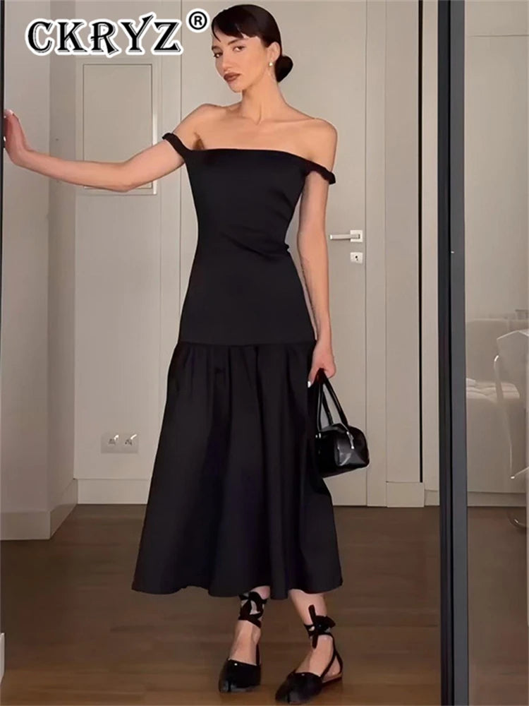 Ladies Summer Off Shoulder Elegant Evening Party Dress Women Sleeveless Backless Long Dresses Club Streetwear Woman Clothes 2025