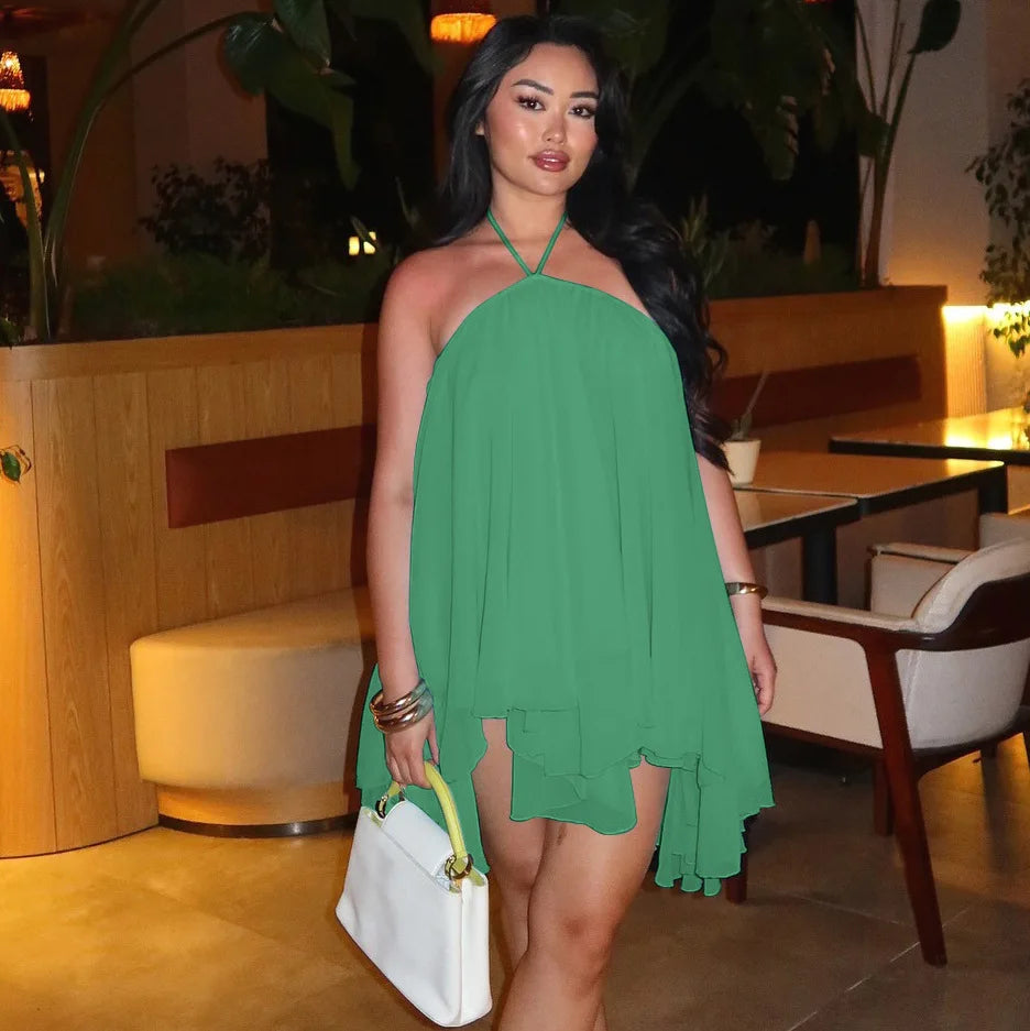 Ladies Summer Chiffon New Fashion Clubwear Dress Women Sleeveless Backless Halter Mini Dresses Birthday Party Streetwear Clothes