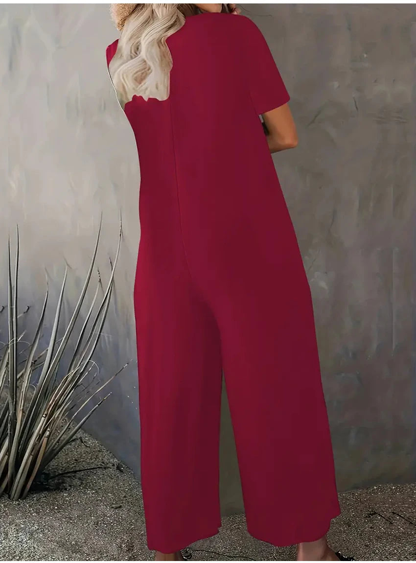 Plus Size 0XL-5XL Summer Rompers Overalls Women's Solid Color Jumpsuit with Pockets Casual Fashion Short Sleeve Jumpsuits