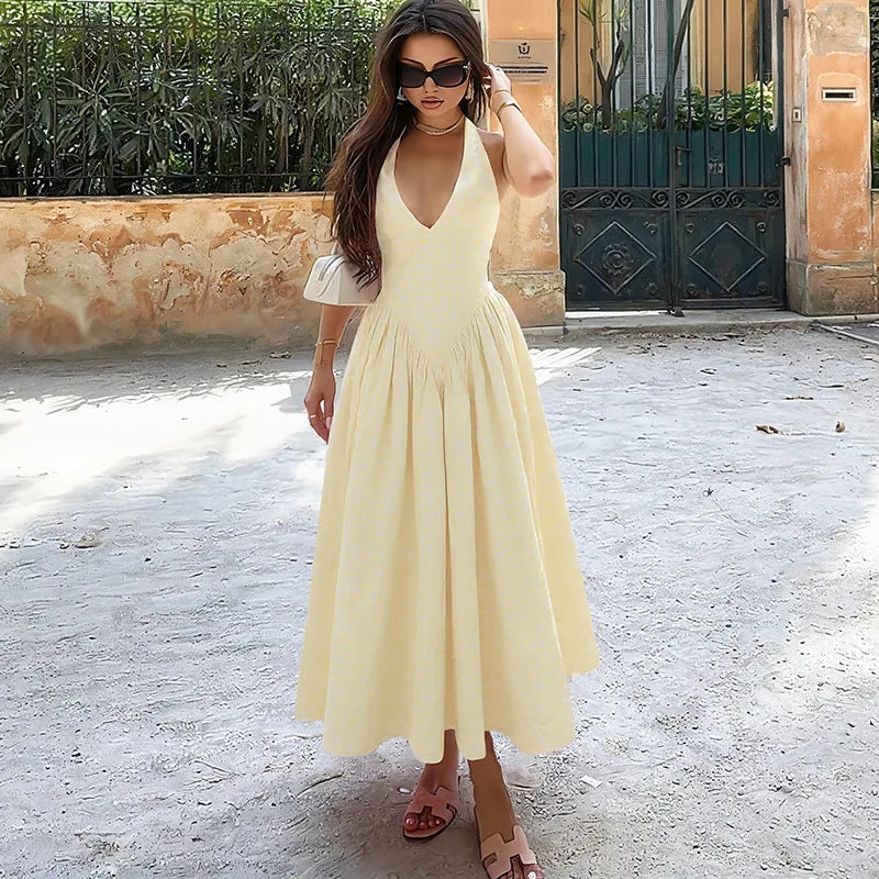 Ladies Summer Evening Party New Fashion Dress Women Sleeveless Backless V-Neck Sexy Birthday  Long Dresses 2025 Woman Streetwear