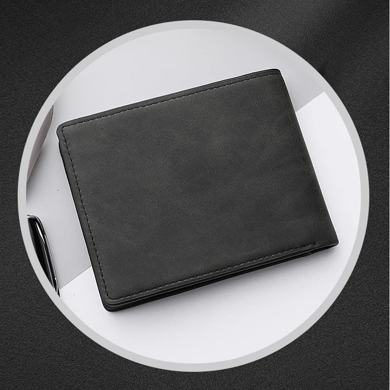 Men's Genuine PU Leather Wallet - Short Vintage Zipper Design with Money Clip, Soft Business Wallet for Students