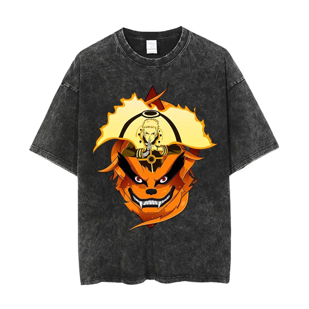 Men Washed Anime Naruto Print T Shirt Hip Hop Streetwear T-Shirt Harajuku Cotton Short Sleeve Casual Tshirt Summer Tops Tees