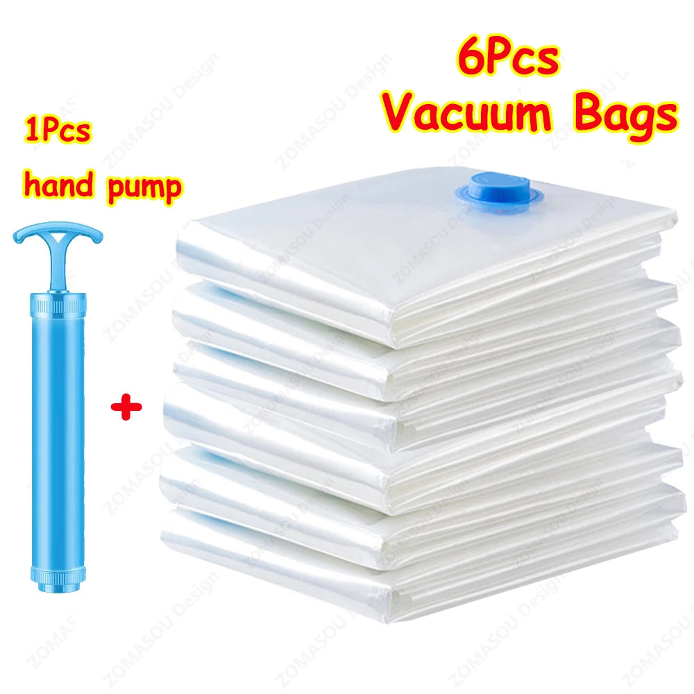 1-24Pcs Reusable Vacuum Storage Sealing Bags with Hand Pump Clear Folding Compressed Space Saving Vacuum Bag for Clothes Travel