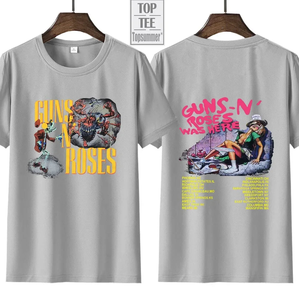 Vintage Gun N Rose Rock Band T-Shirt Here 1980 Tour T-Shirt Casual Ladies Y2K Hip Hop Streetwear Short Sleeve T-Shirt Top