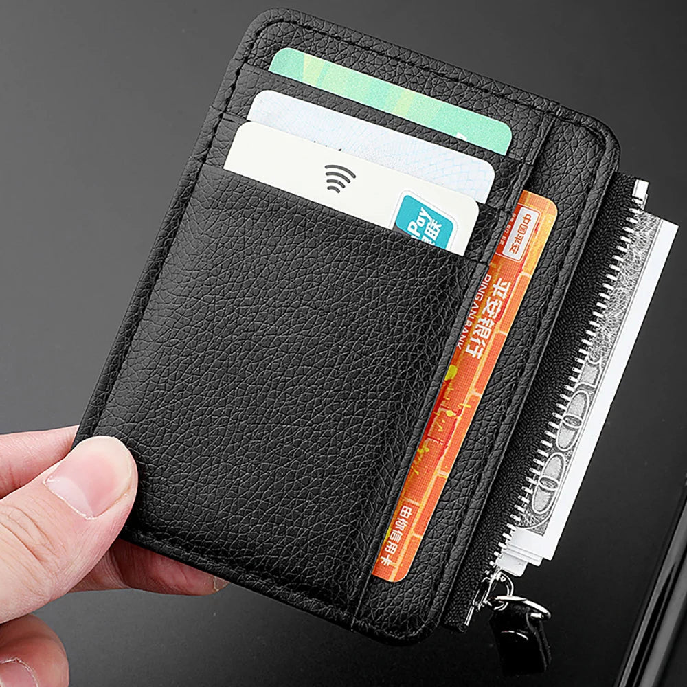 Ultra-Thin Mini Multi-Slot Credit Card Holder for Women PU Leather Zipper Wallet Compact Card Case Ladies' Organizer