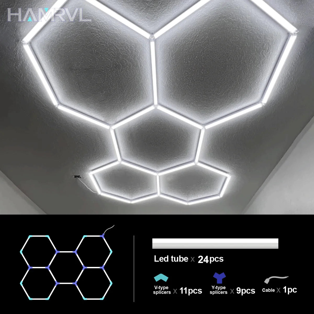 LED Hexagon Connector Cable DIY for Honeycomb Lamp AC110V-240V Barbershop Esports Workshop Garage 4S Car surface Lighting