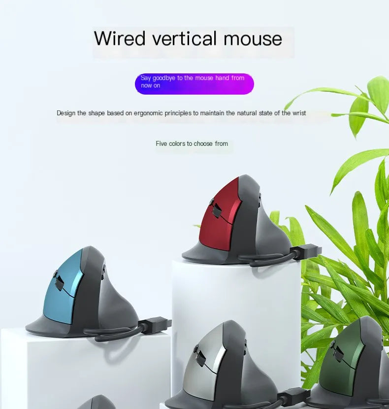 Wired Vertical Mouse Low Noise Button Ergonomics Design 3600 DPI Adjustable With Finger Support Mause Office Use Or Play Game