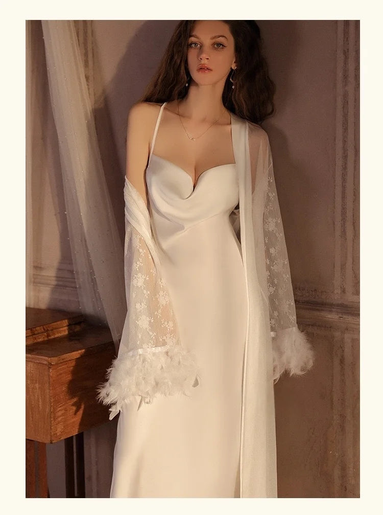 Sexy Backless Ice Silk Halter V Neck Dress Pajamas Short Skirt Home Wear Women Silk Nightgowns Home Clothes