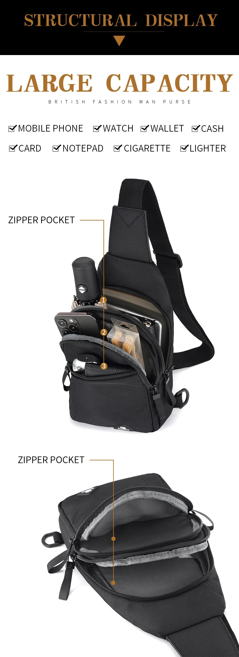Chest Bag Men's Single Shoulder Crossbody Bag Large Capacity Oxford Cloth Outdoor Travel Backpack Men's Chest Bag