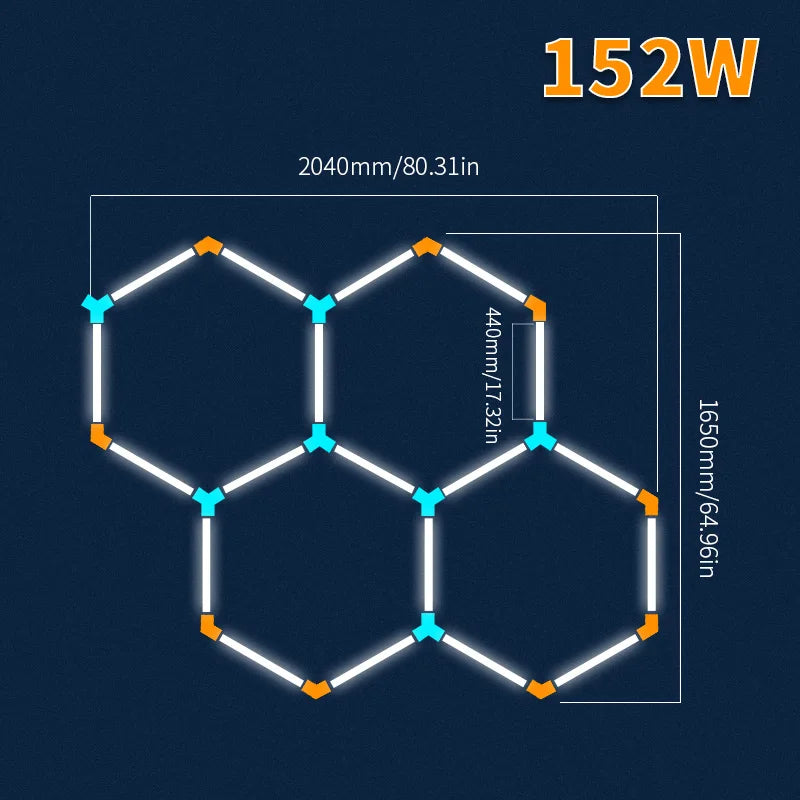 440mm Hexagonal Honeycomb LED Lamp 85-265V 6500K Ultra-bright And Energy-saving Gym Car Beauty Station Lamp