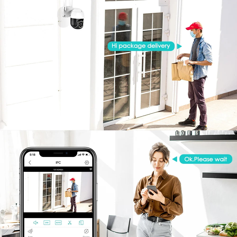 8MP 4K Dual Lens PTZ IP Camera 8x Hybrid Zoom 2.8+12mm Human Detection 4MP Audio Security ICsee Video Surveillance WiFi Camera