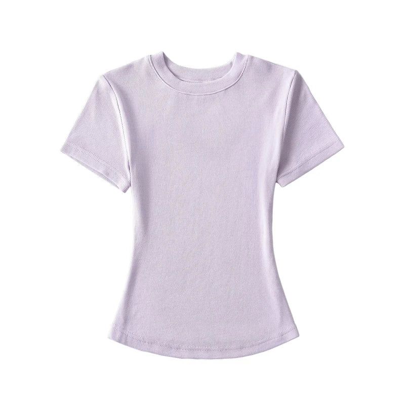 LUNDUNSHIJIA 2024 Summer Sexy Women Basic O-neck Short Sleeve T-shirt Ladies Slim Elasticity Cotton Tee Tops 12 Colors