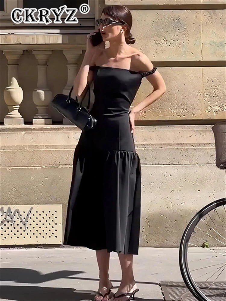 Ladies Summer Off Shoulder Elegant Evening Party Dress Women Sleeveless Backless Long Dresses Club Streetwear Woman Clothes 2025