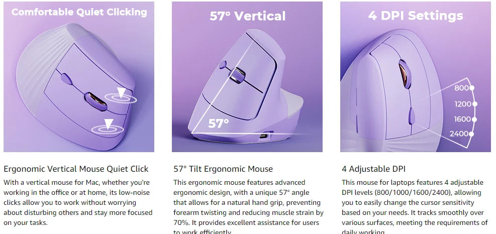 Seenda Vertical Wireless Mouse Type C Rechargeable Ergonomic USB & Type C Mice for Laptop Laptop PC MacBook Windows Android