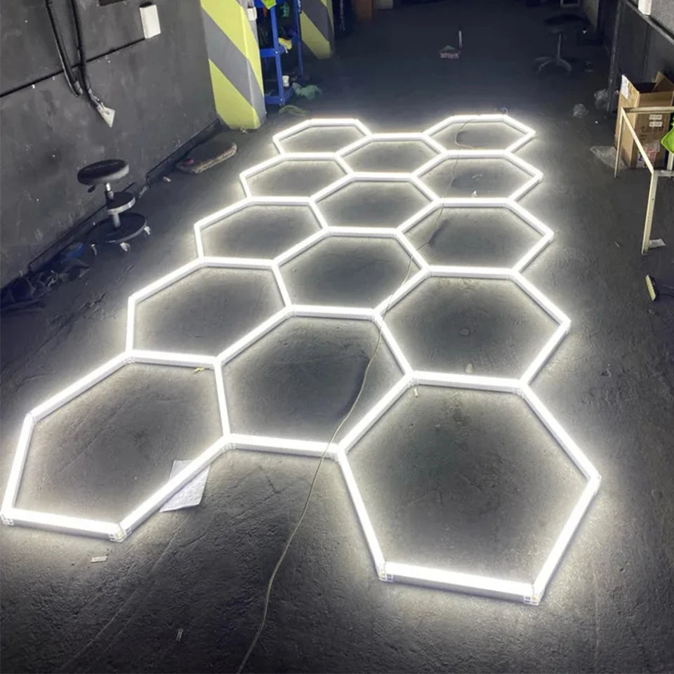 Customizable Shape DIY Hexagon Garage Honeycomb Car Body Lighting Lamp LED Tube PC AC85-265V Accessories Barbershop Workshop