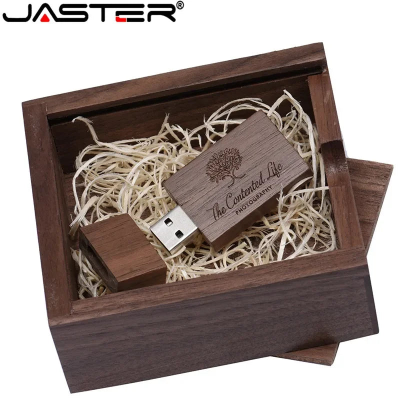 JASTER 1PCS free custom logo walnut maple wood Photo Album usb+Box usb flash drive Pendrive 8GB 16GB 32GB Wedding gift box