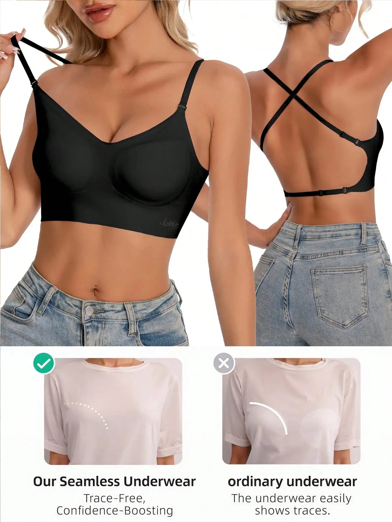 Women's Seamless Backless bra backless strapless underwear Summer bra Sexy Bra,Three types of straps,adjustable shoulder straps