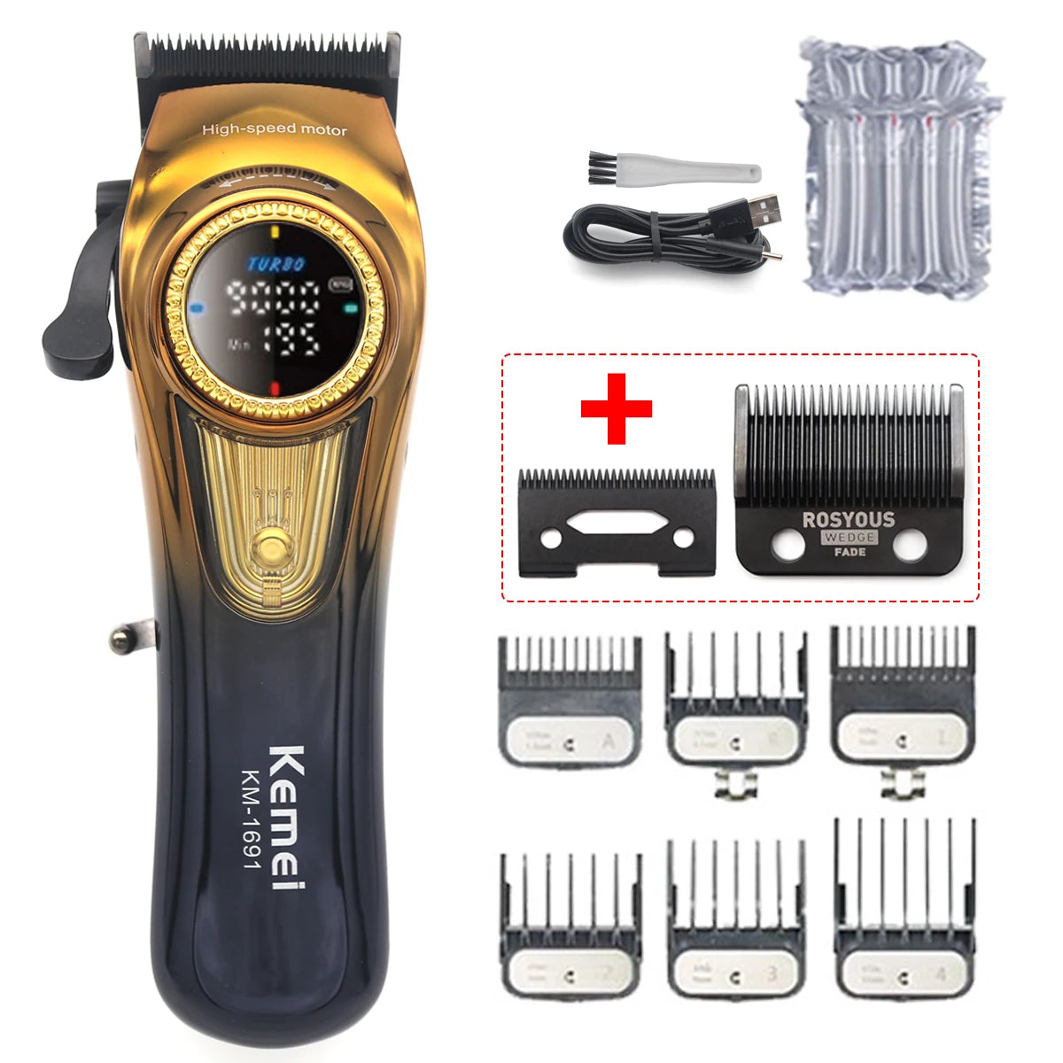 9000RPM 10W Kemei KM-1691 Professional Hair Clipper for Men LED Display Rotation Adjustment Hair Cutting Machine Hair Trimmer