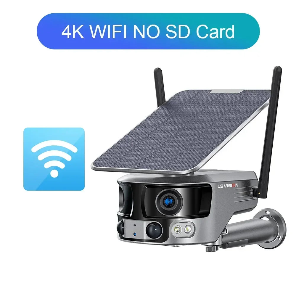 LS VISION 8MP 4G Solar Security Camera Outdoor WIFI 180° Ultra Wide View Angle 4X Zoom Dual Lens PIR Human Detection CCTV Camera