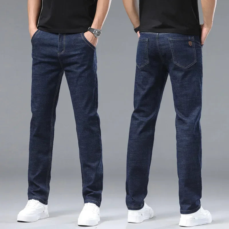 Fashion Men Jeans Stretch Straight Leg Casual Slim Fit Denim Pants Male Brand Luxury Design Business Classic Trousers Large Size