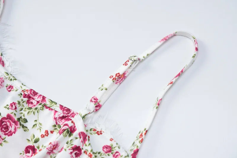 Ladies Summer Floral Print Fashion Evening Party Dress Women Sleeveless Backless Side Slit Midi Dresses Woman Clothes Clubwear