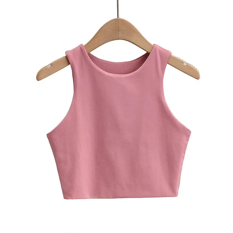 2024 Summer Fashion Women Sexy Slim Tops O-neck Sleeveless Double Nylon Ladies Good Quality Tank Tops 6 Colors
