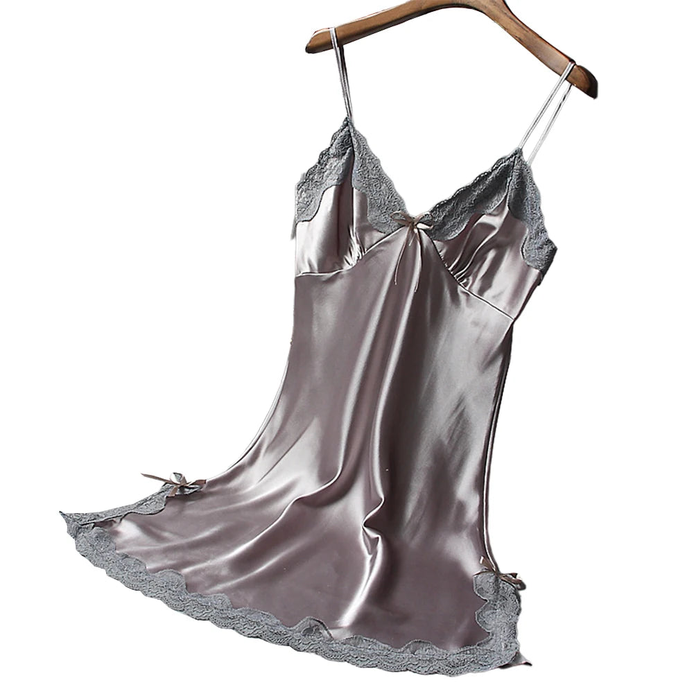 Women Sexy Satin Soft Nightdress Lace Lingerie Women Secret Clothes Sleepwear New Dress Ladies Wrap Dress Robe Sexy Underwear