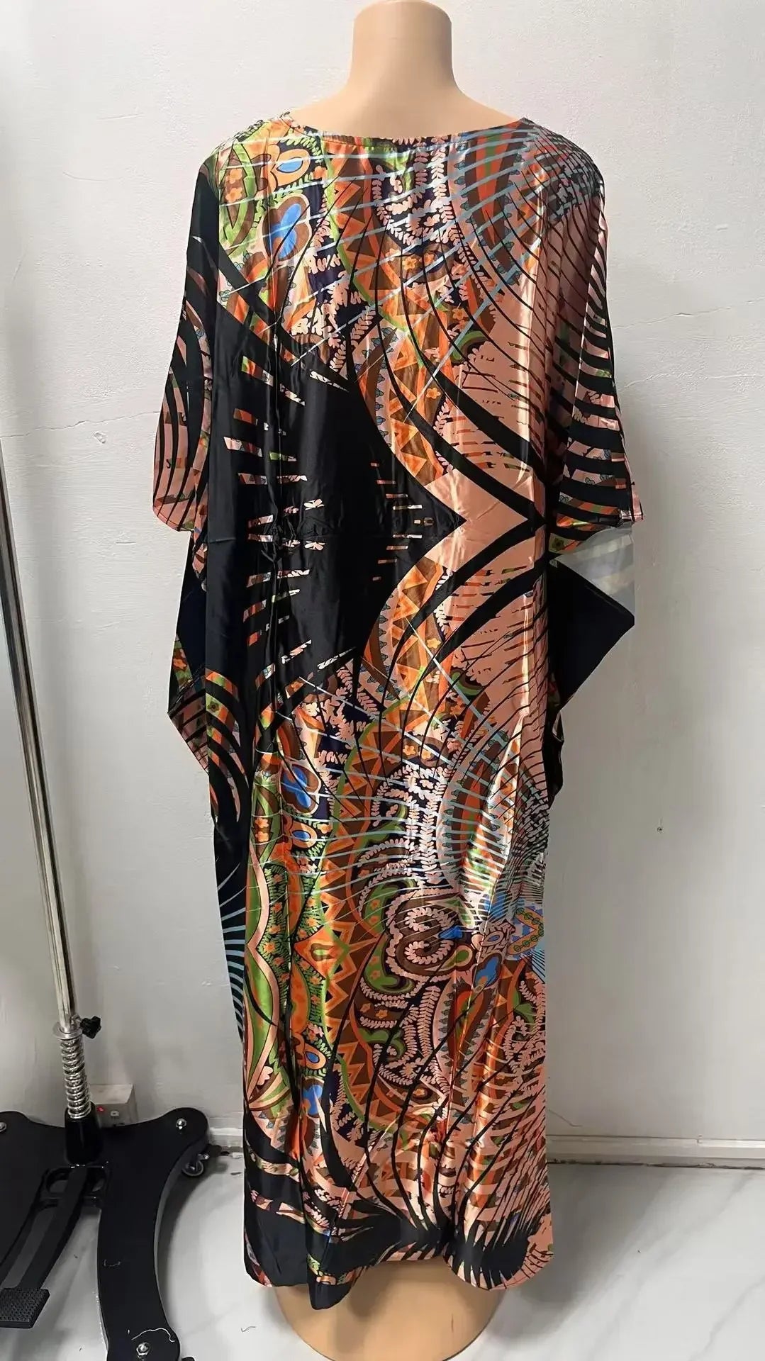 Comfortable plus Size Women's Dress Floral Print Loose Waist Long Skirt Batwing Sleeve V Neck Ankle Length Elegant Fashion