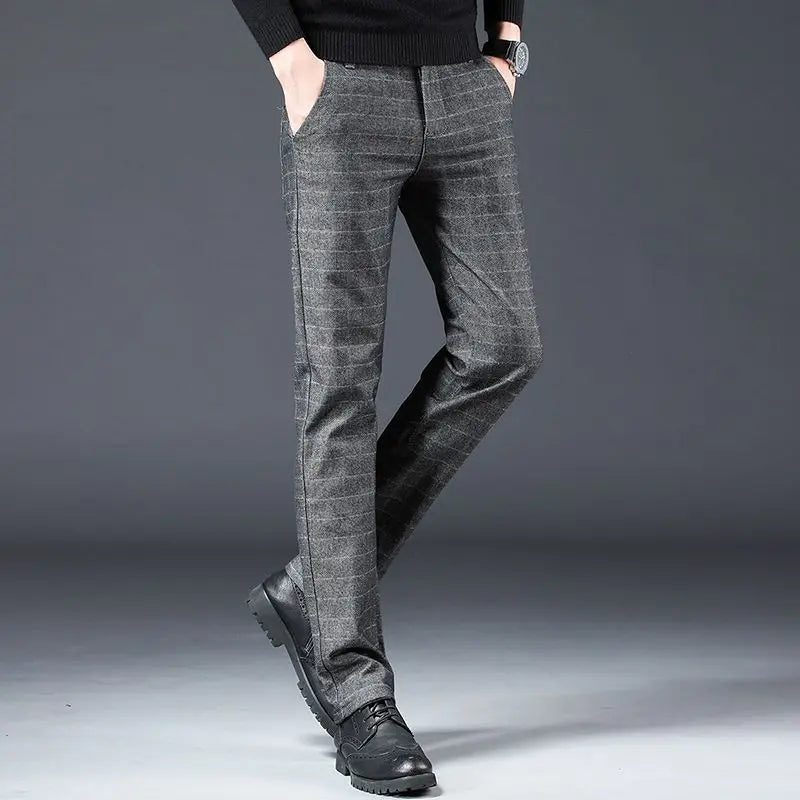 Fashion Men Smart Casual Tailored Trousers Male Slight Strech Loose Straight Dress Pants Versatile Slim Fit Thin Black Trousers