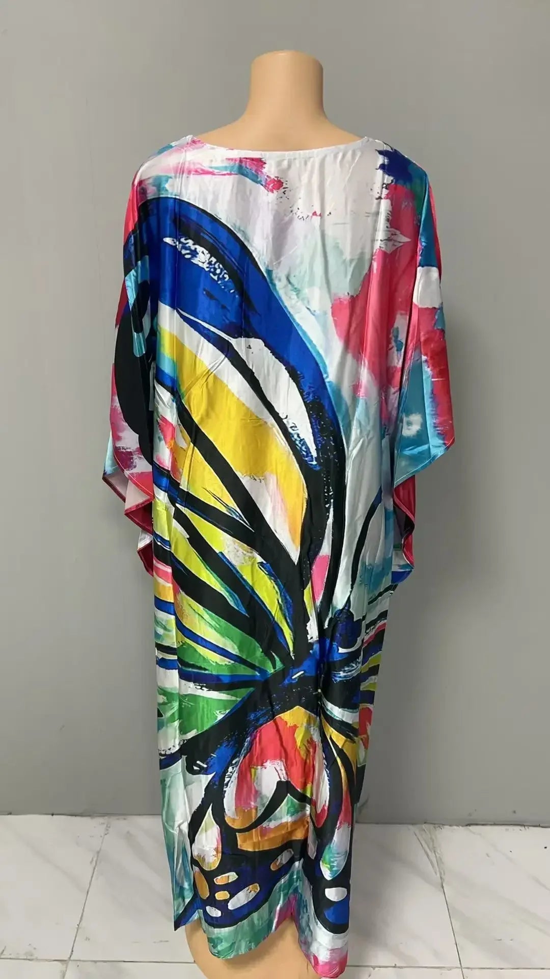 Comfortable plus Size Women's Dress Floral Print Loose Waist Long Skirt Batwing Sleeve V Neck Ankle Length Elegant Fashion