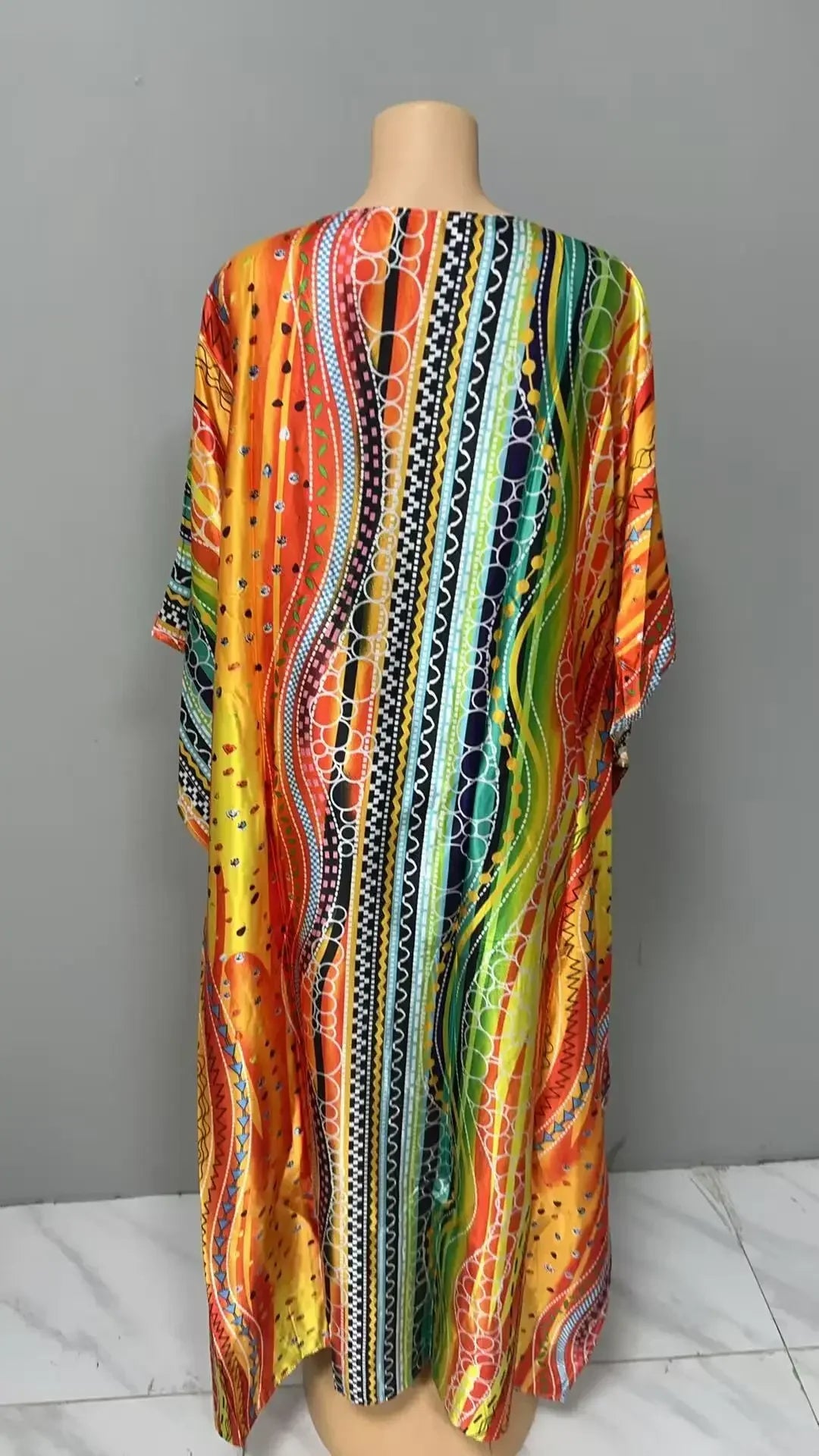 Comfortable plus Size Women's Dress Floral Print Loose Waist Long Skirt Batwing Sleeve V Neck Ankle Length Elegant Fashion