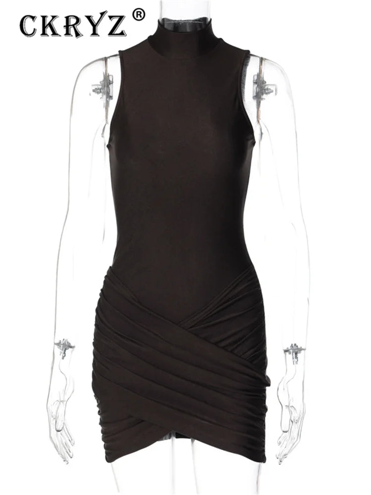 Ladies Summer Elegant Evening Party Fashion Dress Women Sleeve Ruched Sexy Slim Mini Dresses Club Streetwear Woman Clothes 2025
