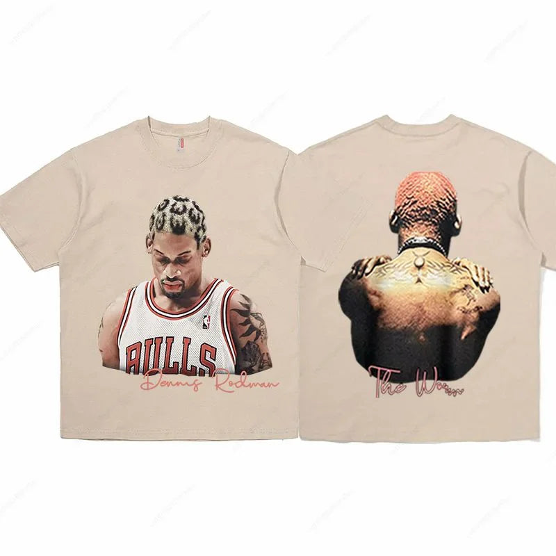 2025Rodman Printed Men's Cotton T-shirt Round Neck Short Sleeve Shirt Hip Hop Style Large Size High Quality Fashion