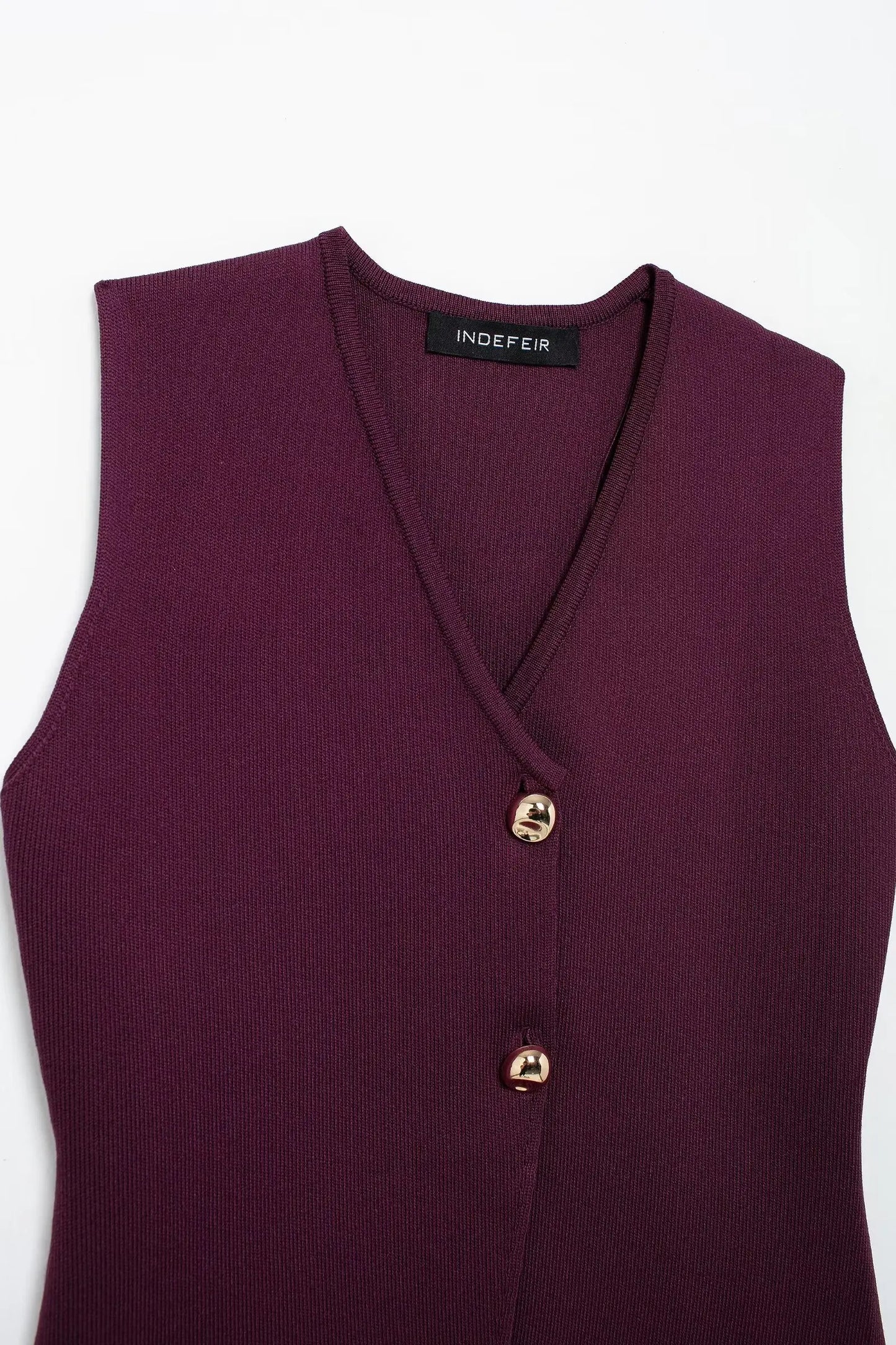 TRAFZA 2025 Women Skirt Set Wine Red Knitted V-Neck Sleeveless Slim Vest +Solid High Waist Zipper Patchwork Long Skirt Street