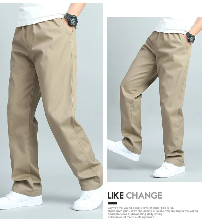 Big Size Men's Casual Cotton Trousers Loose Fit Straight Pants Multi Pocket Big Man Long Pants Mens Jogger Pants Summer Autumn