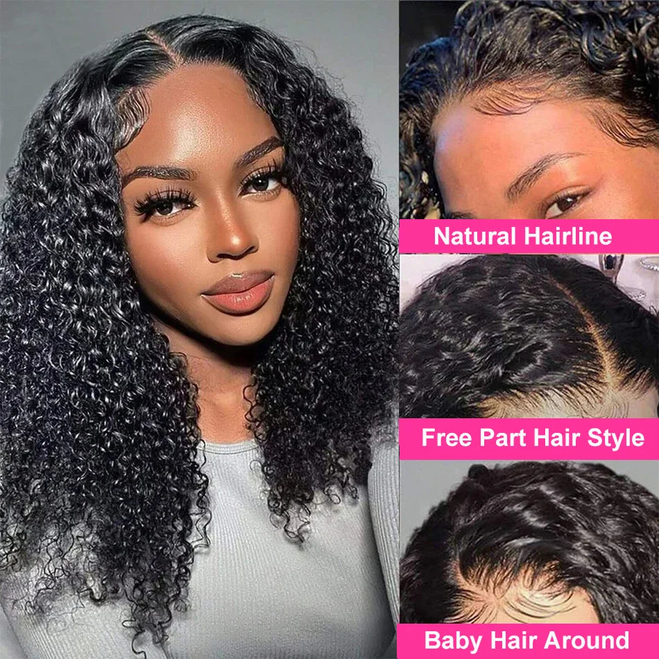 13x4 Glueless Human Hair Wig 200% Short Bob Wig Deep Wave Wig Kinky Curly Human Hair Wigs Afro Curly Lace Front Human Hair Wigs