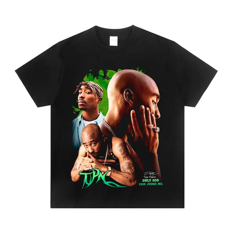 2PAC Tupak Rap Rapper American Men's Crew Neck Cotton Loose Rock West Coast Trend Short Sleeve T-Shirt