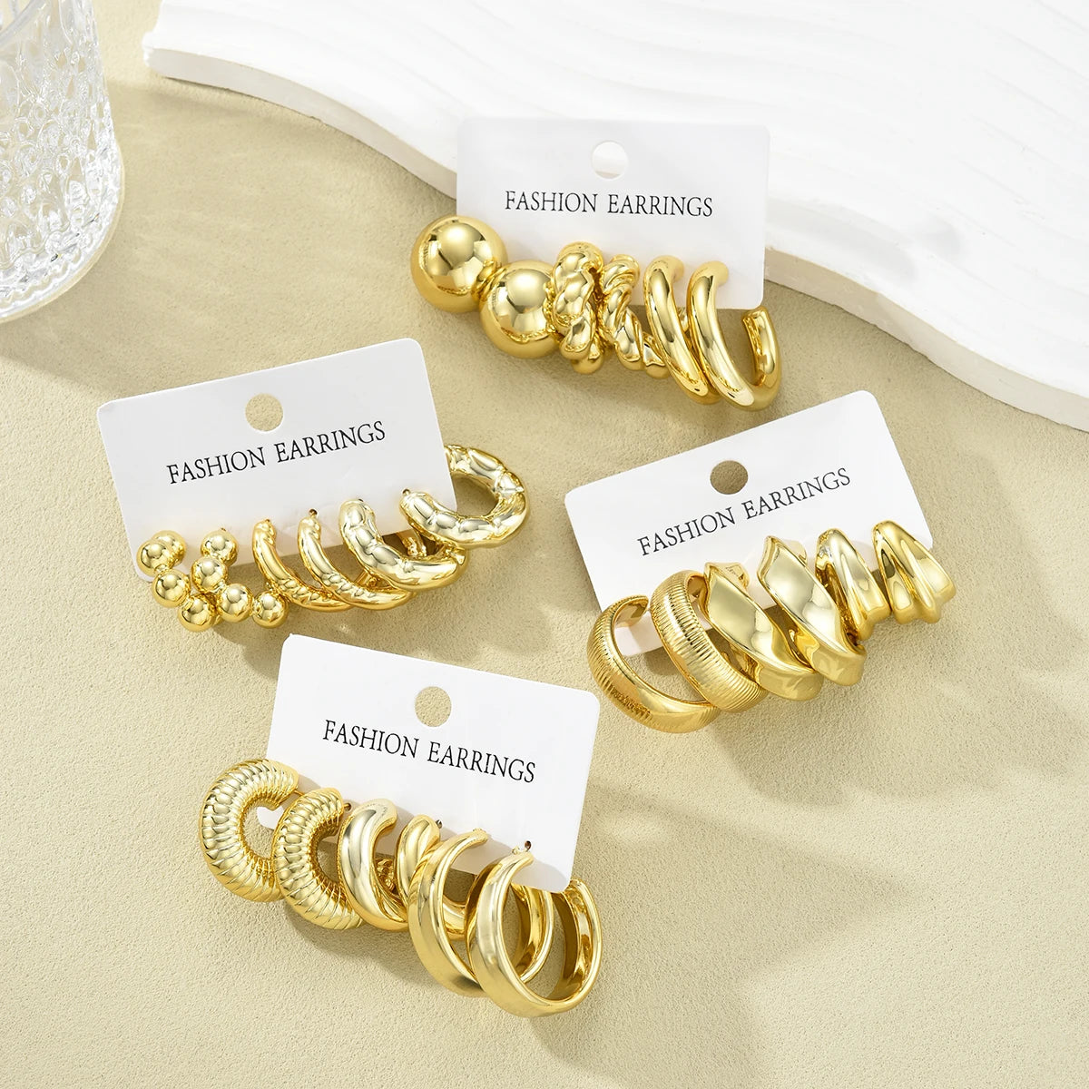 17KM 12 Pairs Trendy Gold Color Twisted C Shape Hoop Earrings Set for Women Fashion Metal Geometric Circle Earrings Jewelry Gift
