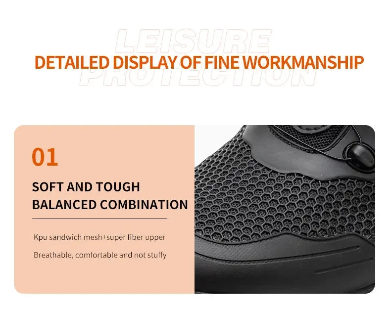 Rotary Buckle Work Boots Safety Steel Toe Shoes Men Breathable Safety Shoes Brand Indestructible Shoes Puncture-Proof work Shoes