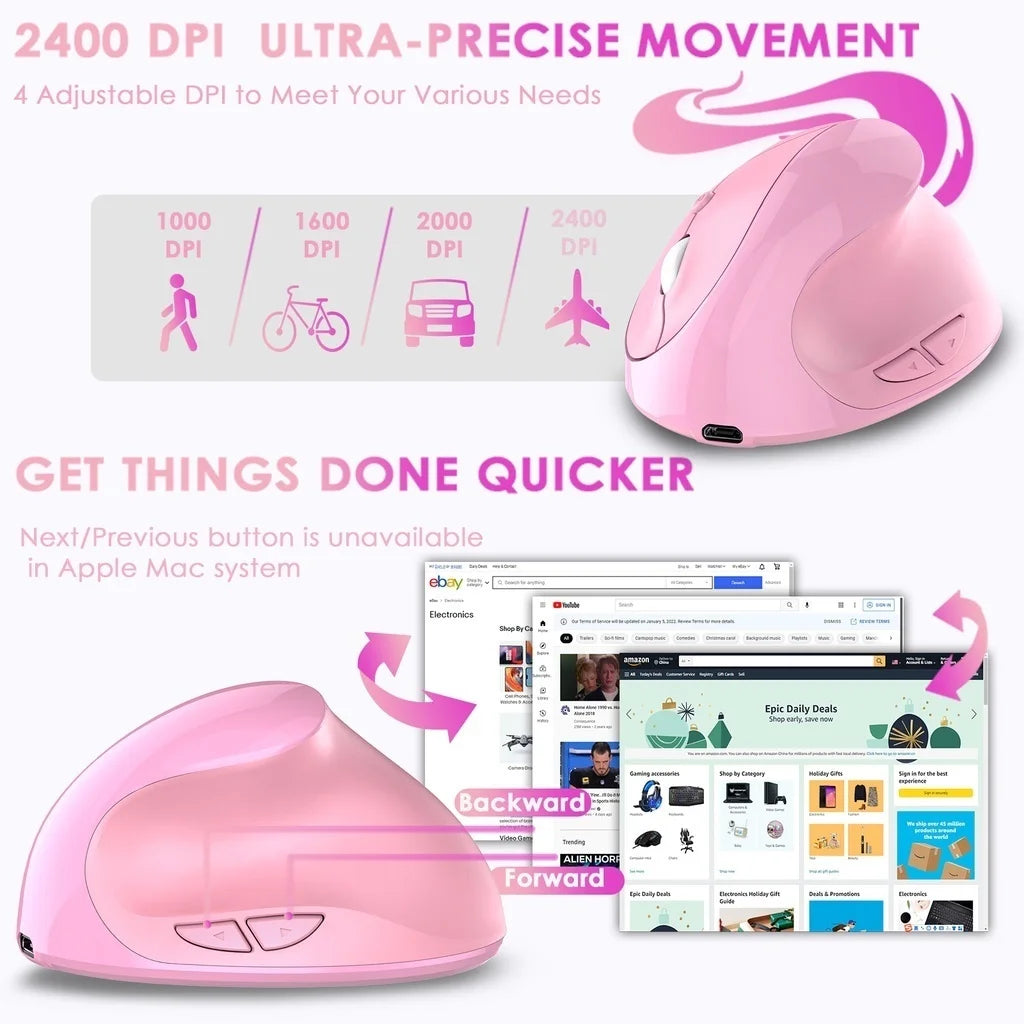 JOMAA Rechargeable Vertical Mouse Wireless USB 2.4G Right Hand Ergonomic Mice for Computer Laptop Gaming Mouse