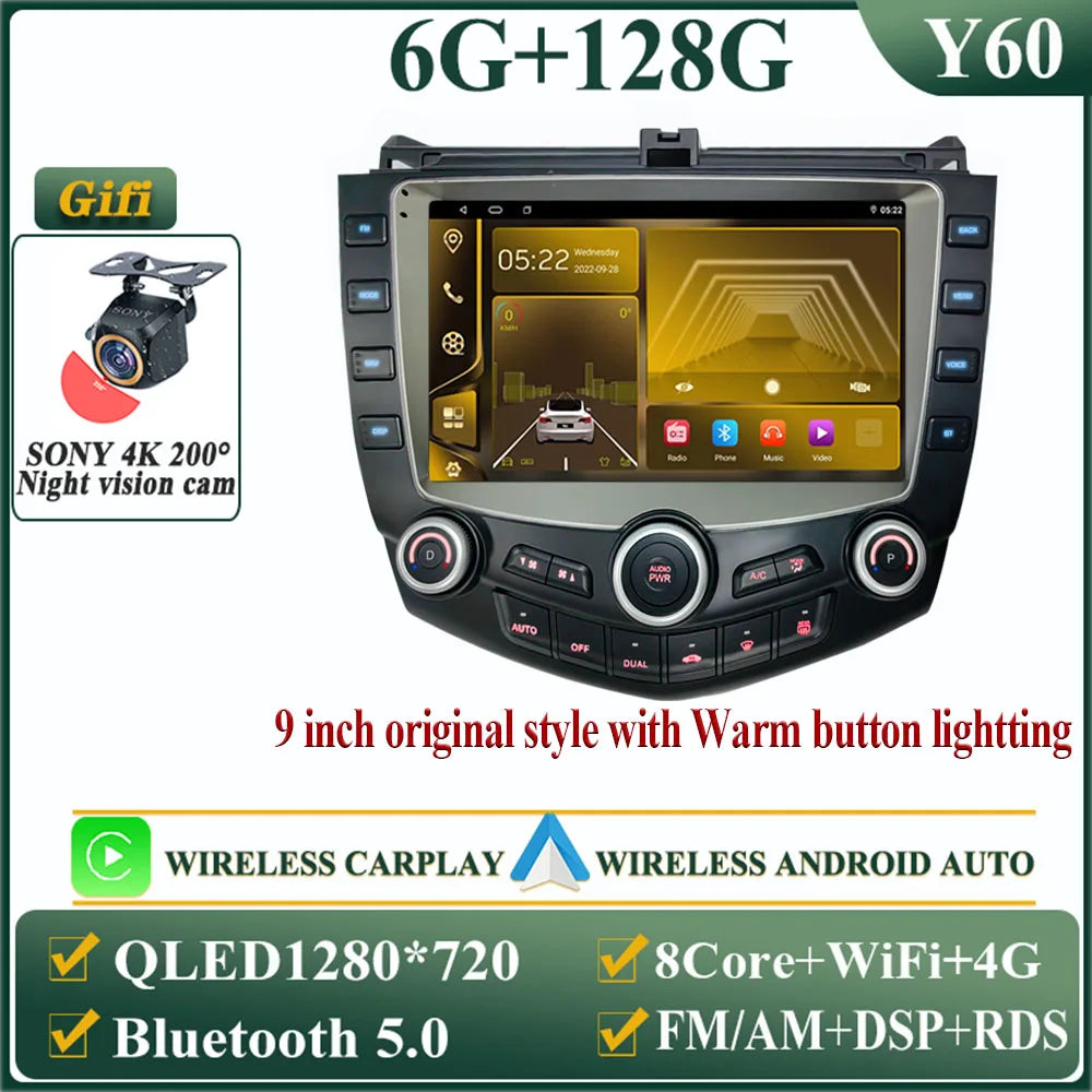 Android 14 Head Unit For Honda Accord 7 2003-2007 Multimedia Player GPS Navigation Stereo Head Unit No 2din DVD QLED Screen 5G