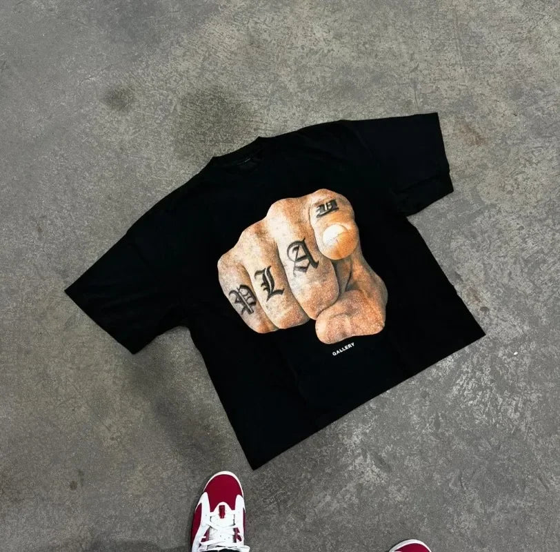 Y2K vintage men t shirts gothic print pattern Streetwear oversized t shirt Hip Hop men women Harajuku Punk Cotton Loose t shirt