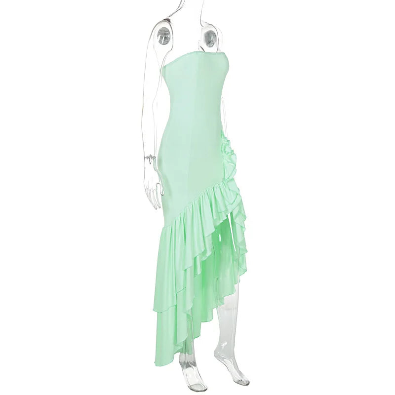 Ladies Summer Ruffle New Fashion Elegant Evening Party Dress Women Sleeveless Backless Tube Bodycon Maxi Dresses Female Clubwear