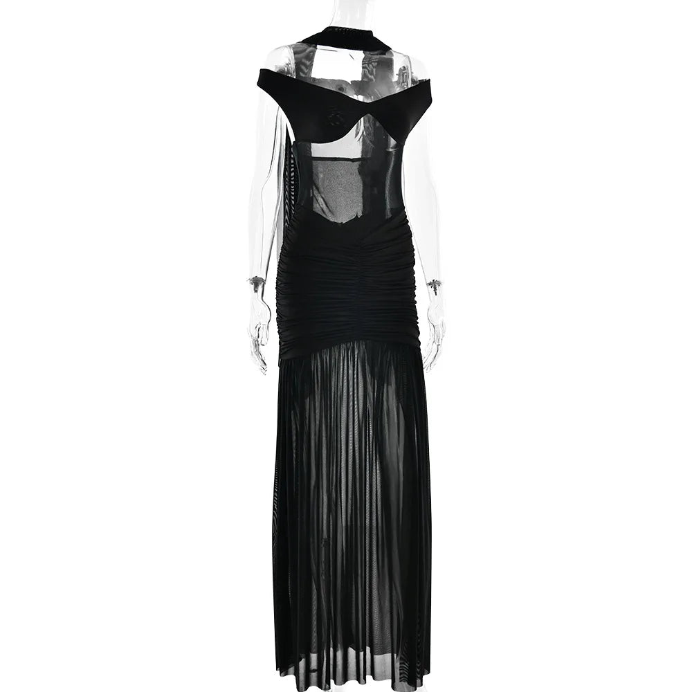 Ladies Summer Elegant Evening Party Dress Women Sleeveless Backless Side Slit Mesh Long Dresses Woman Clothes Birthday Clubwear